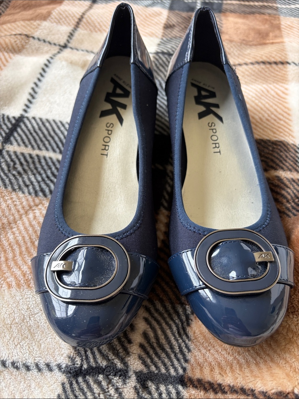 Anne Klein Sport Navy Blue Patent Toe Loafers